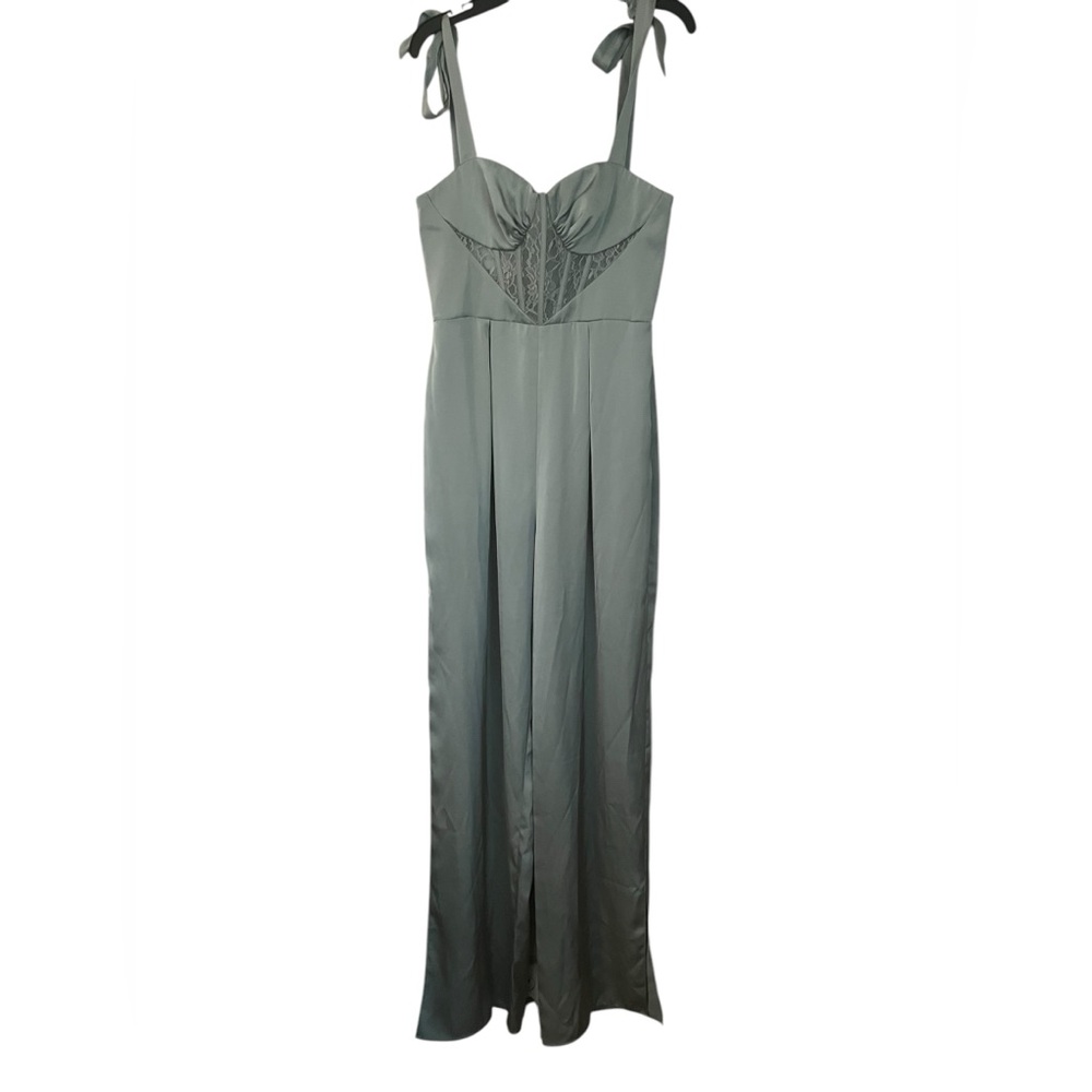 Azazie Raquel Green Lace Corset Satin Dressy Jumpsuit Like New Size 4 - Picture 6 of 11